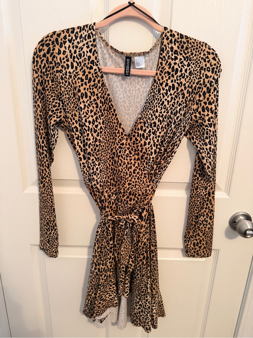 H&M Beige and Black Leopard Wrap Dress